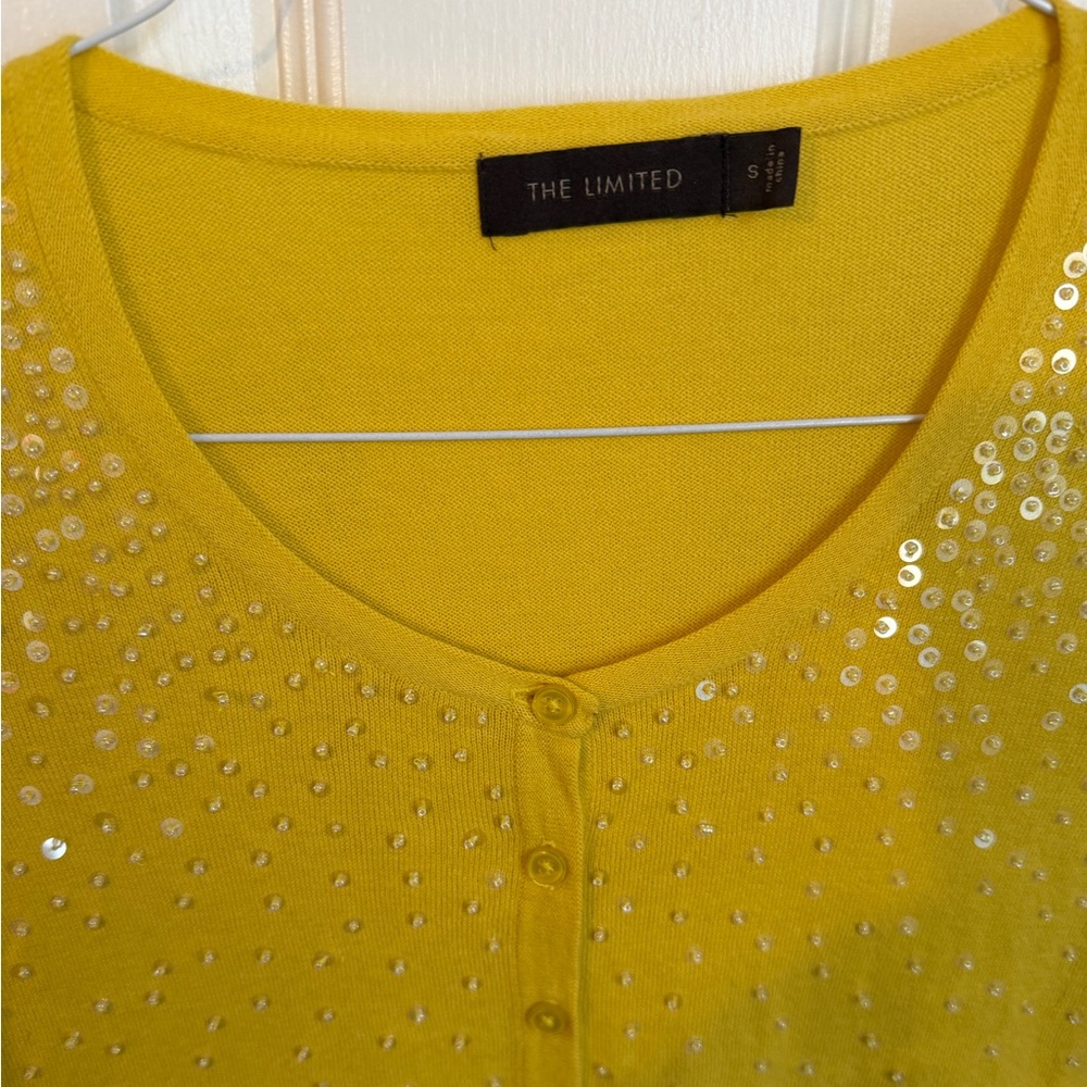The Limited Yellow Sequin Beaded Sweater Cardigan Small - Picture 4 of 5